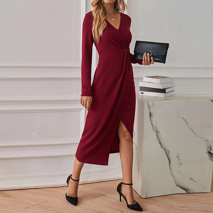 Damen Midikleid mit eingedrehtem Bund und tiefem Schlitz Drune