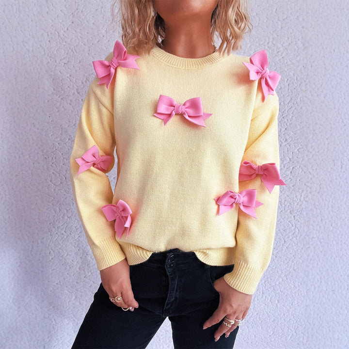 Damen Pullover mit verspielten Schleifenapplikationen Drune