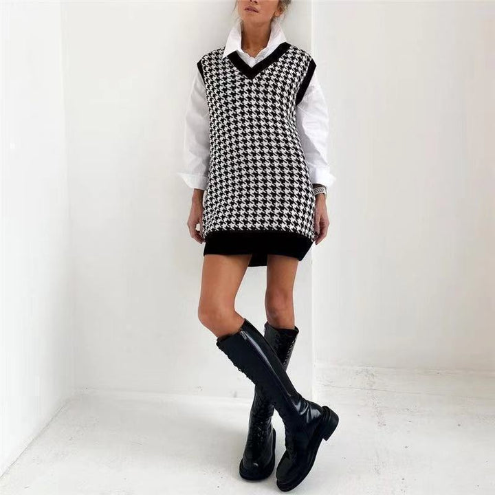 Damen Strickkleid mit angesagtem Hahnentrittmuster Drune