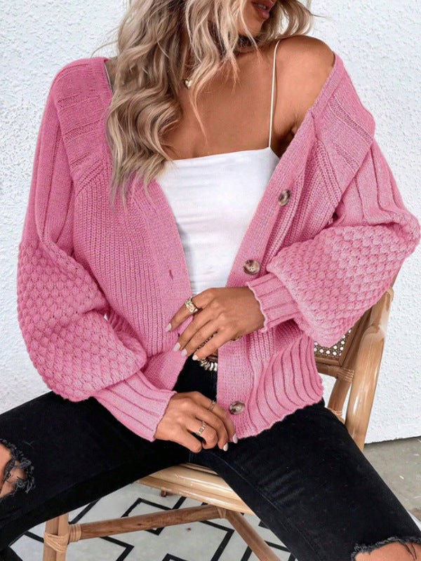 Damen Grobstrickcardigan mit knöpfbaren Details und strukturierten Ärmeln Drune