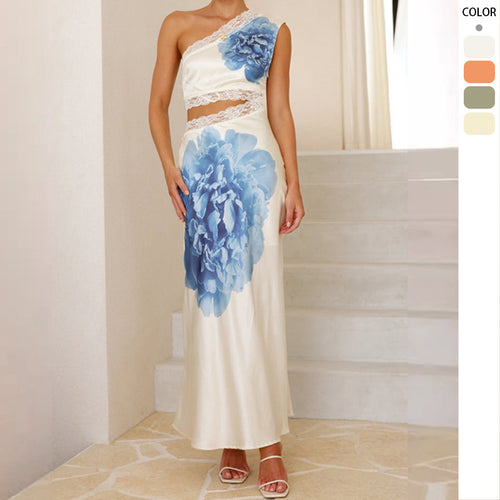 Damen elegantes Abendkleid mit asymmetrischem Design und luxuriösen Spitzendetails Drune