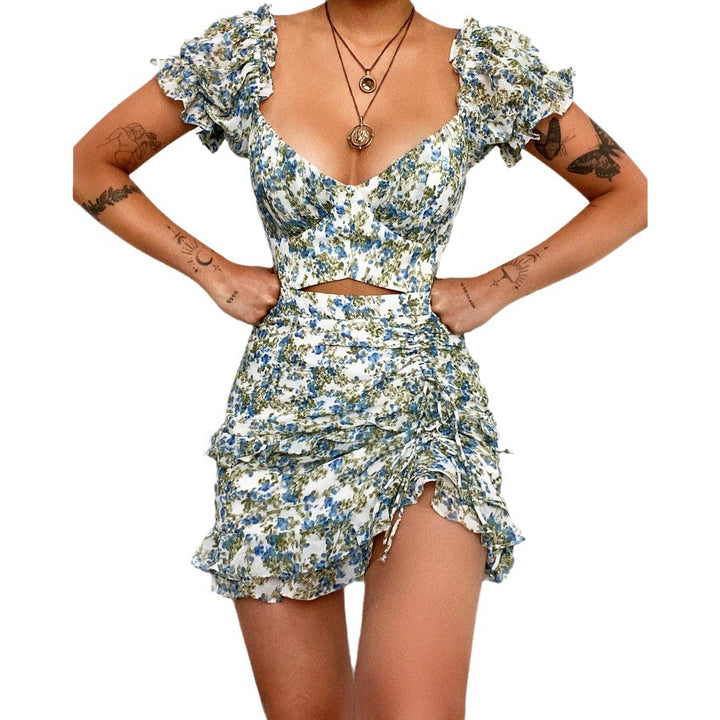 Damen Minikleid mit schulterfreiem Design und floralem Rüschensaum Drune