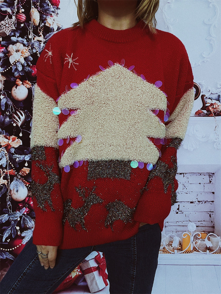 Damen festlicher Pullover mit weihnachtlichem Motiv und Glitzerapplikationen Drune