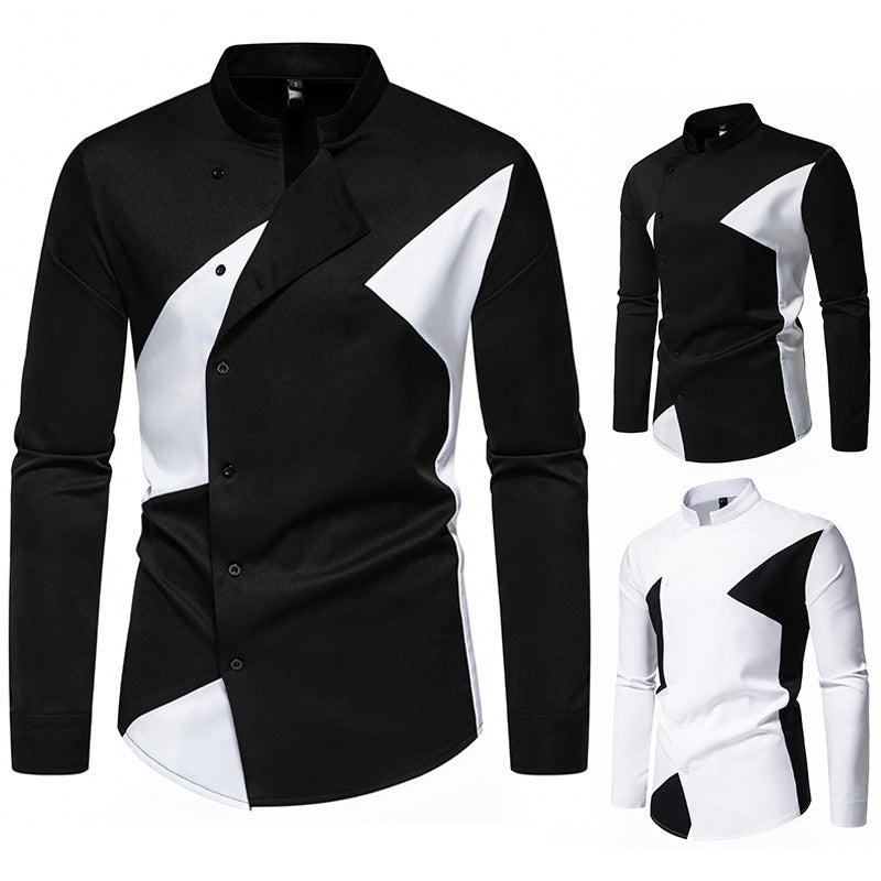 Herren modisches Designerhemd mit asymmetrischem Schnitt und innovativem Knopfdesign Drune