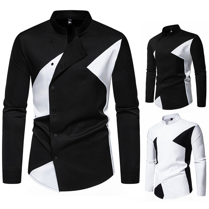 Herren modisches Designerhemd mit asymmetrischem Schnitt und innovativem Knopfdesign Drune