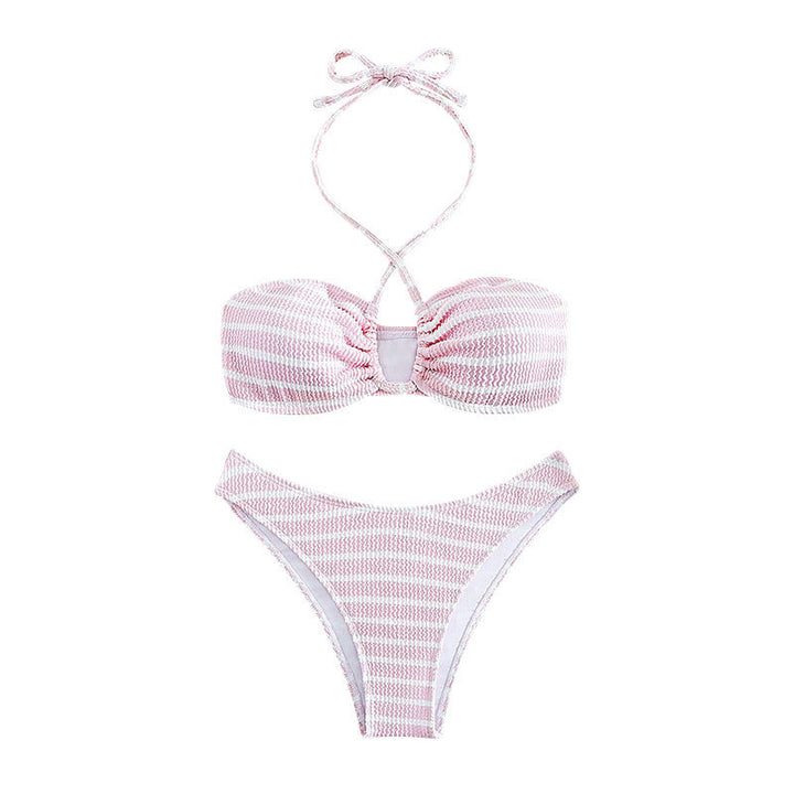 Damen zweiteiliger Bikini mit geflochtenem Oberteil und hohem Beinausschnitt Drune