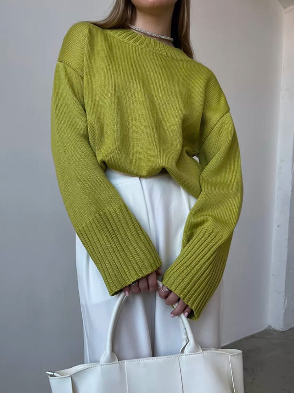 Damen eleganter Pullover mit weitem Schnitt und strukturierten Ärmeln Drune
