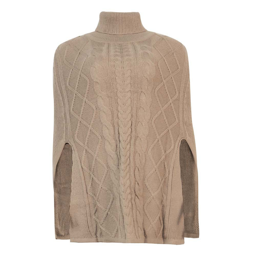 Damen Strickponcho mit hohem Kragen und dekorativem Zopfmuster Drune