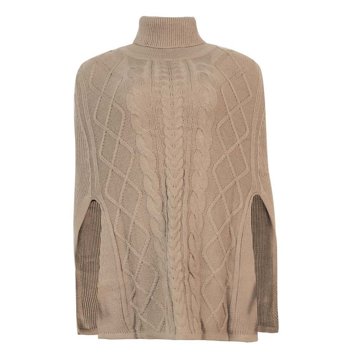Damen Strickponcho mit hohem Kragen und dekorativem Zopfmuster Drune