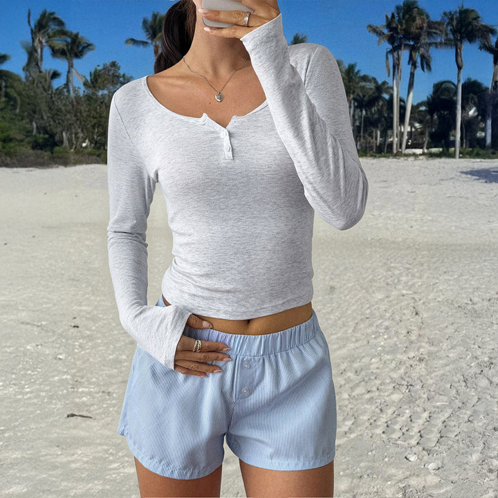 Damen Langarmshirt mit Knopfdetail und lässigem Schnitt Drune