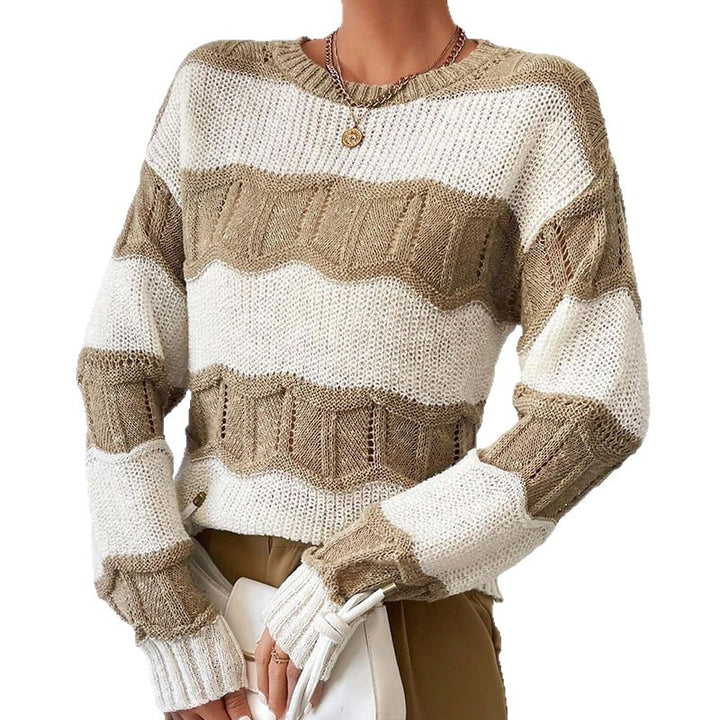 Damen lässiger Strickpullover mit Wellenstruktur und langen Ärmeln Drune