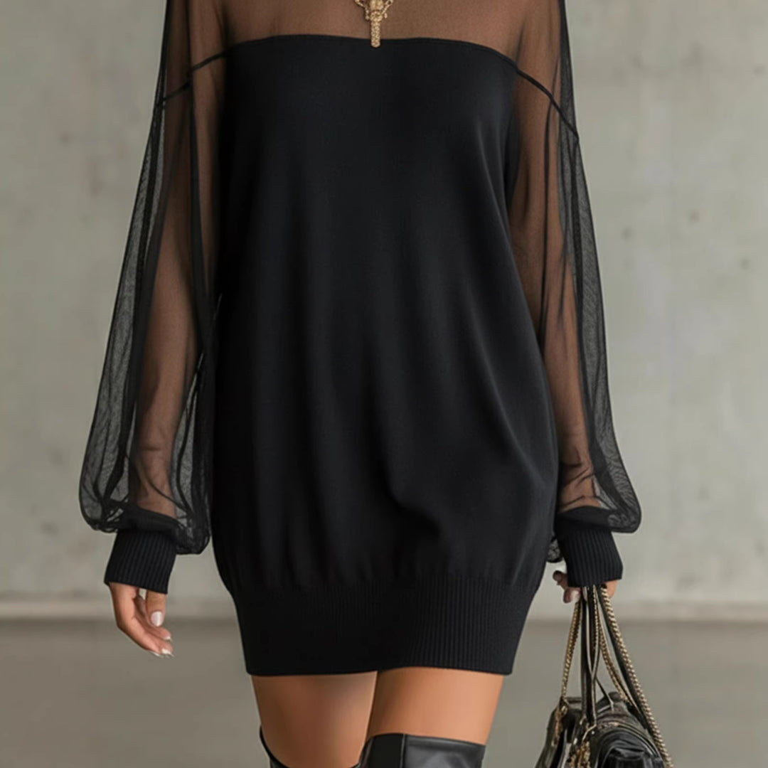 Damen Luftiges Minikleid mit transparenten Ärmelpartien und stylischem Highneck Drune