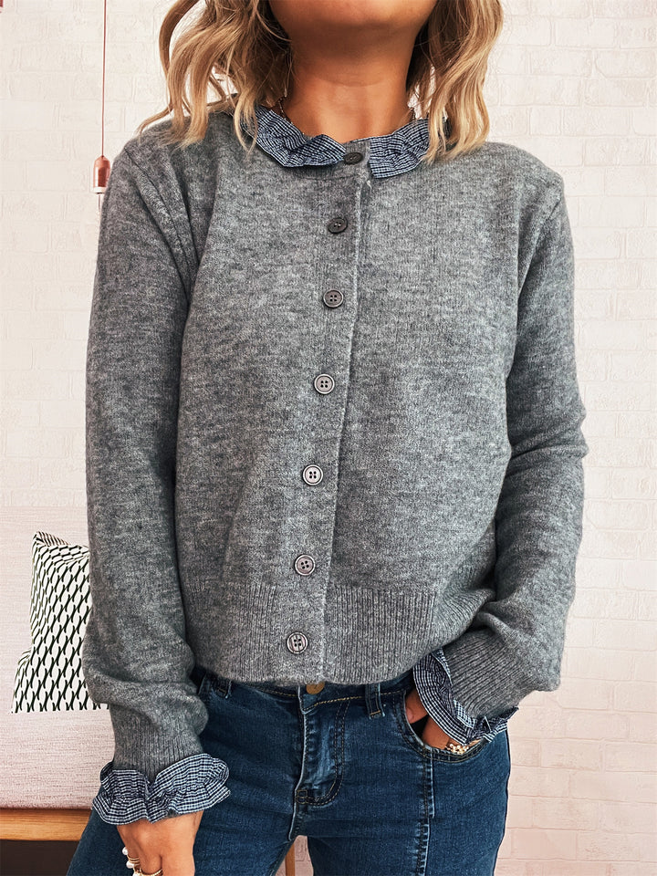 Damen Strickjacke mit abnehmbaren Kragen und Knopfdetails Drune
