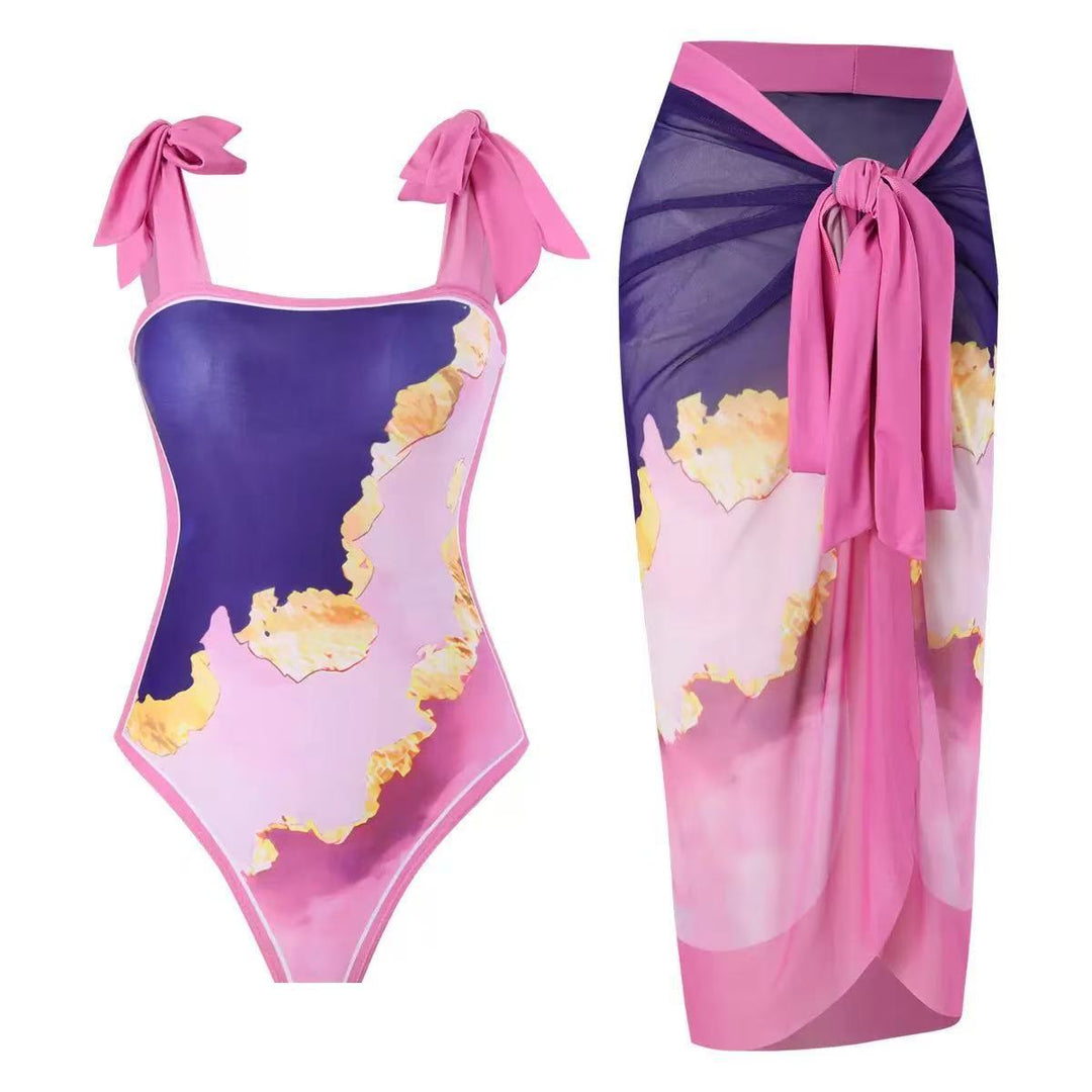 Damen Badeanzug mit floralem Design und transparentem Wickelrock Drune
