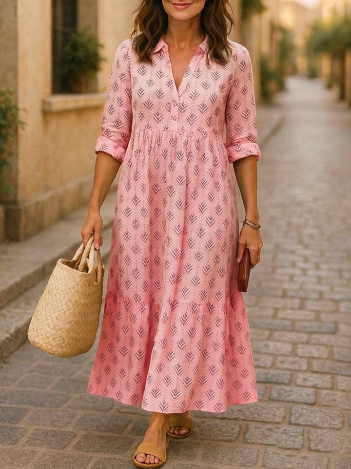 Damen Maxikleid mit elegantem Kragen und floralen Mustern Drune