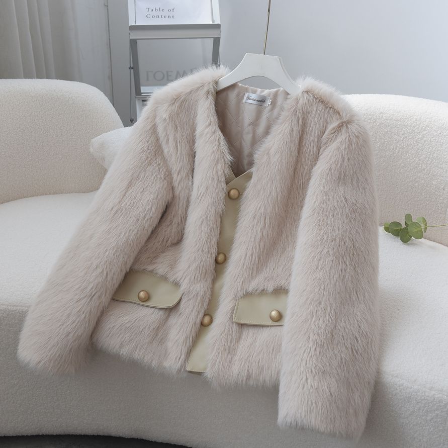 Damen Fuzzy Pelzjacke Drune
