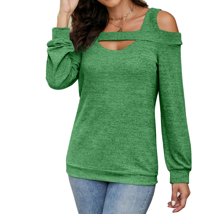 Damen lässiges Cold-Shoulder Sweatshirt mit tiefem Ausschnitt und Ballonärmeln Drune