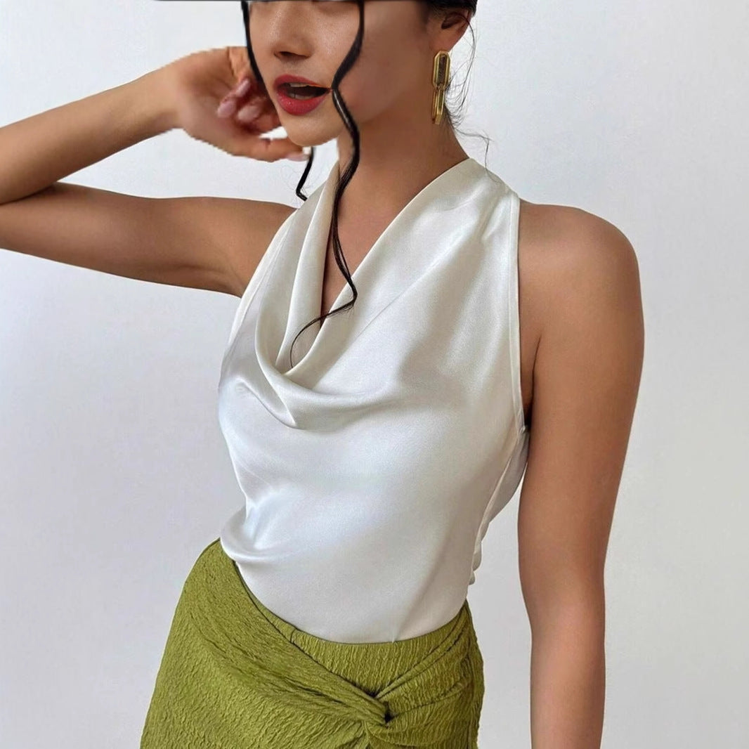 Damen Elegantes Satinoberteil mit schickem Wasserfall-Ausschnitt Drune