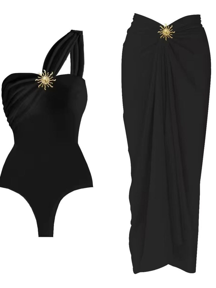 Damen einseitiger Badeanzug mit elegantem Wickelrock Drune