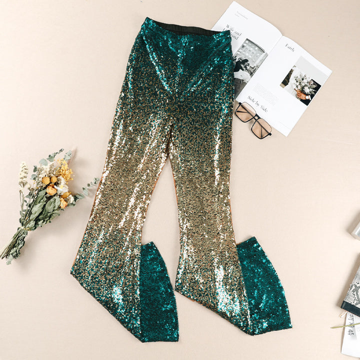 Damen Glitzernde Schlaghose mit luxuriösem Pailletten-Muster Drune