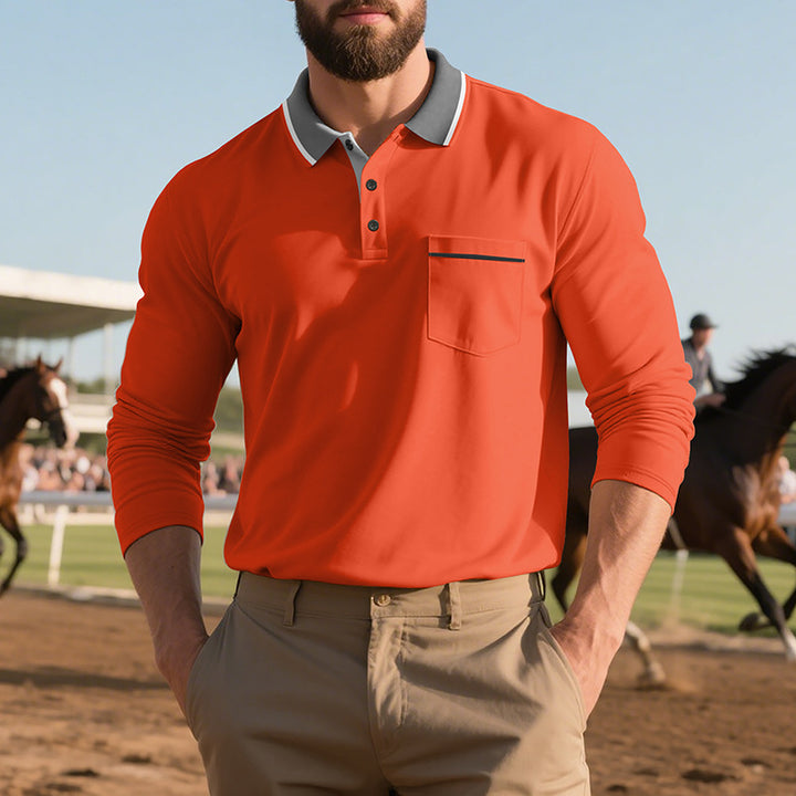 Herren Langarm-Polohemd mit modischem Kragen und praktischer Brusttasche Drune