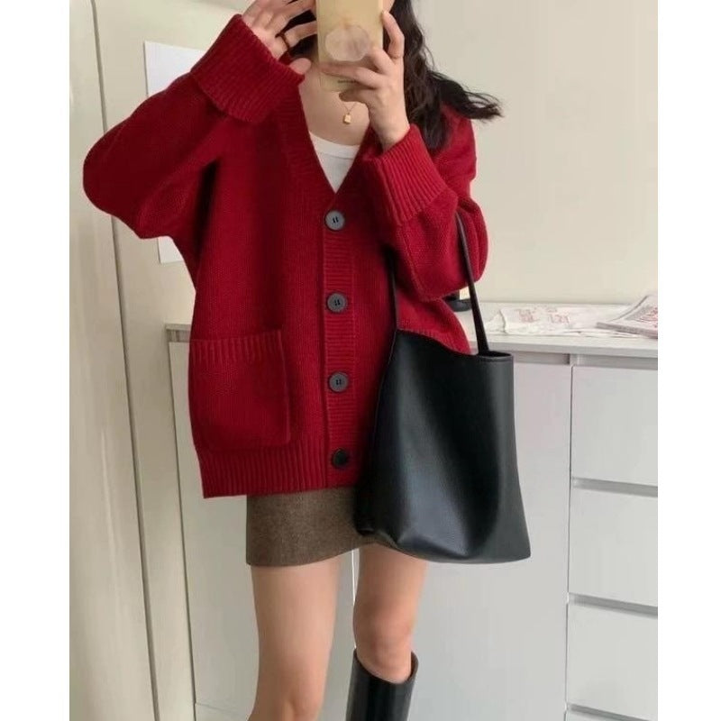 Damen Strickjacke mit lässigem Schnitt und großen Taschen Drune