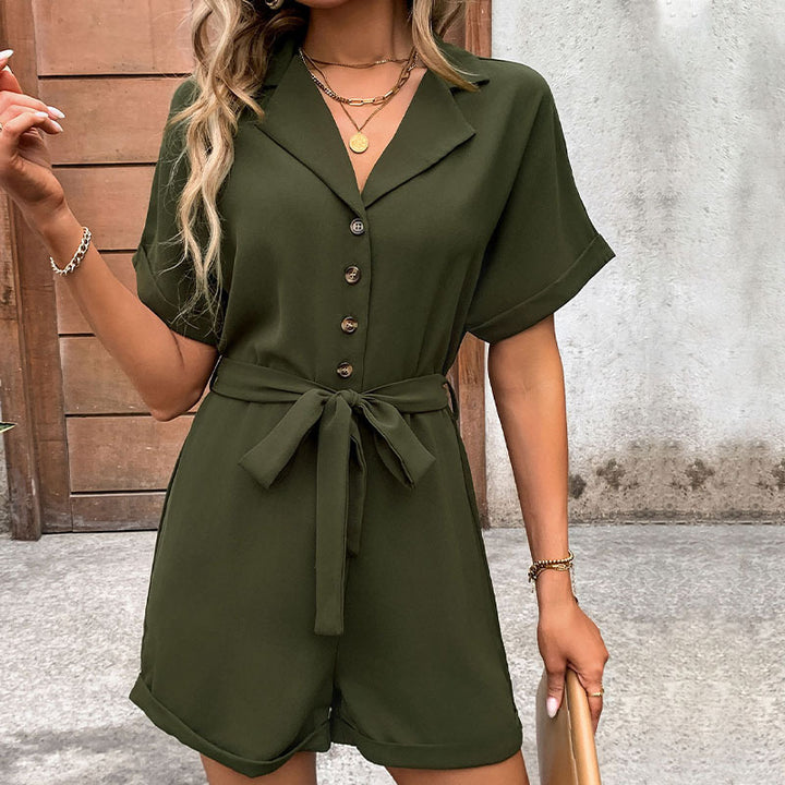 Damen Jumpsuit mit weitem Schnitt und modischem Taillengürtel Drune