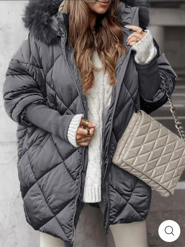 Damen gestepptes Winterparka mit abnehmbarer Kapuze Drune