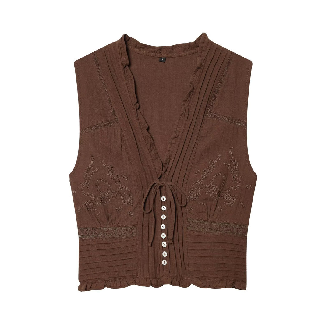 Damen Blusenshirt mit feiner Drapierung und dekorativen Knopfdetails Drune