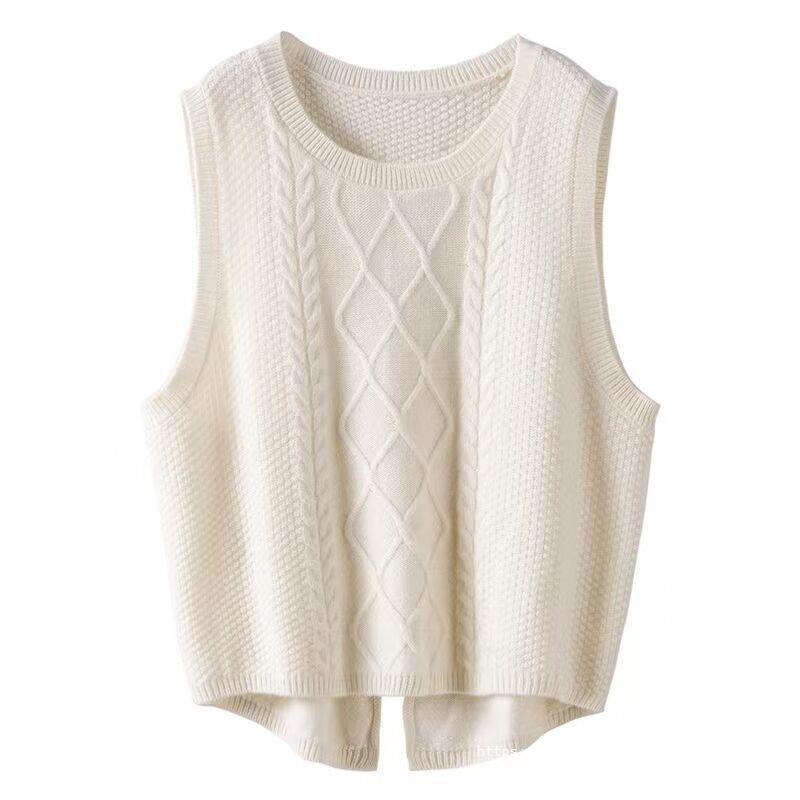 Damen Ärmellose Strickweste mit Zopfmuster und modernen Details Drune