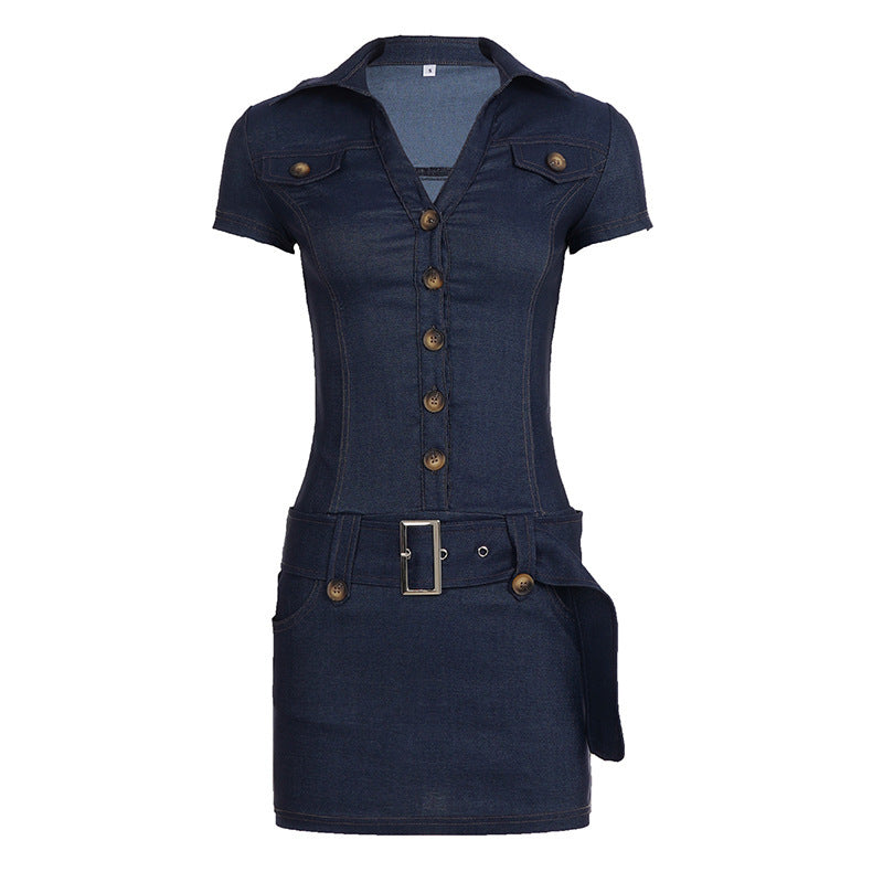 Damen Denim Kleid mit modernen Knopfdetails und taillierter Silhouette Drune