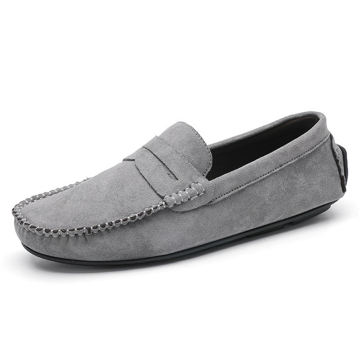 Herren elegante Veloursleder-Mokassin Fahrerhalbschuhe mit handgenähter Vordernaht und flexibler Gummiprofilsohle Drune