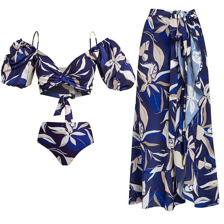 Damen Bikiniset mit elegantem Oberteil und fließendem Maxiröckchen Drune