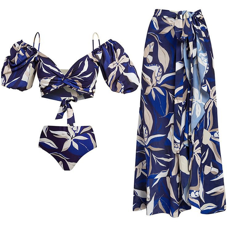 Damen Bikiniset mit Puffärmeln und elegantem Wickelrock Drune