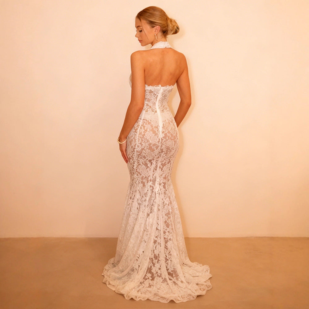 Damen Elegantes Spitzenkleid mit verführerischem Ausschnitt und traumhaftem Design Drune