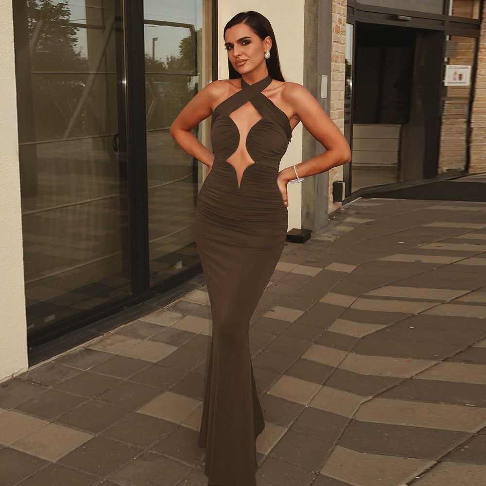 Damen Elegantes Hochzeitskleid mit Raffungen und tiefem Ausschnitt Drune