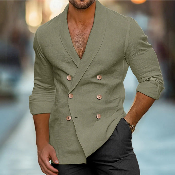 Herren elegante Leinenjacke mit doppelter Knopfleiste Drune