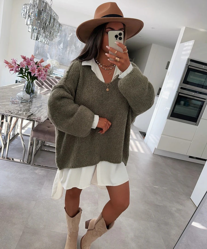 Damen lässiger Oversized Pullover mit voluminösen Ärmeln und weicher Textur Drune
