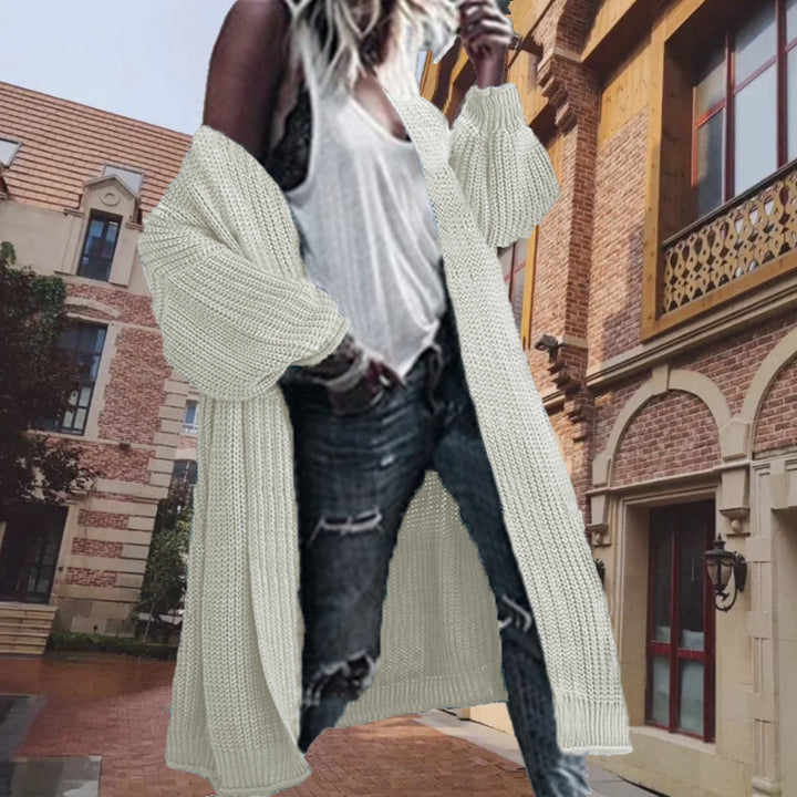 Damen Grobstrick Cardigan mit voluminösen Ärmeln und großen Taschen Drune