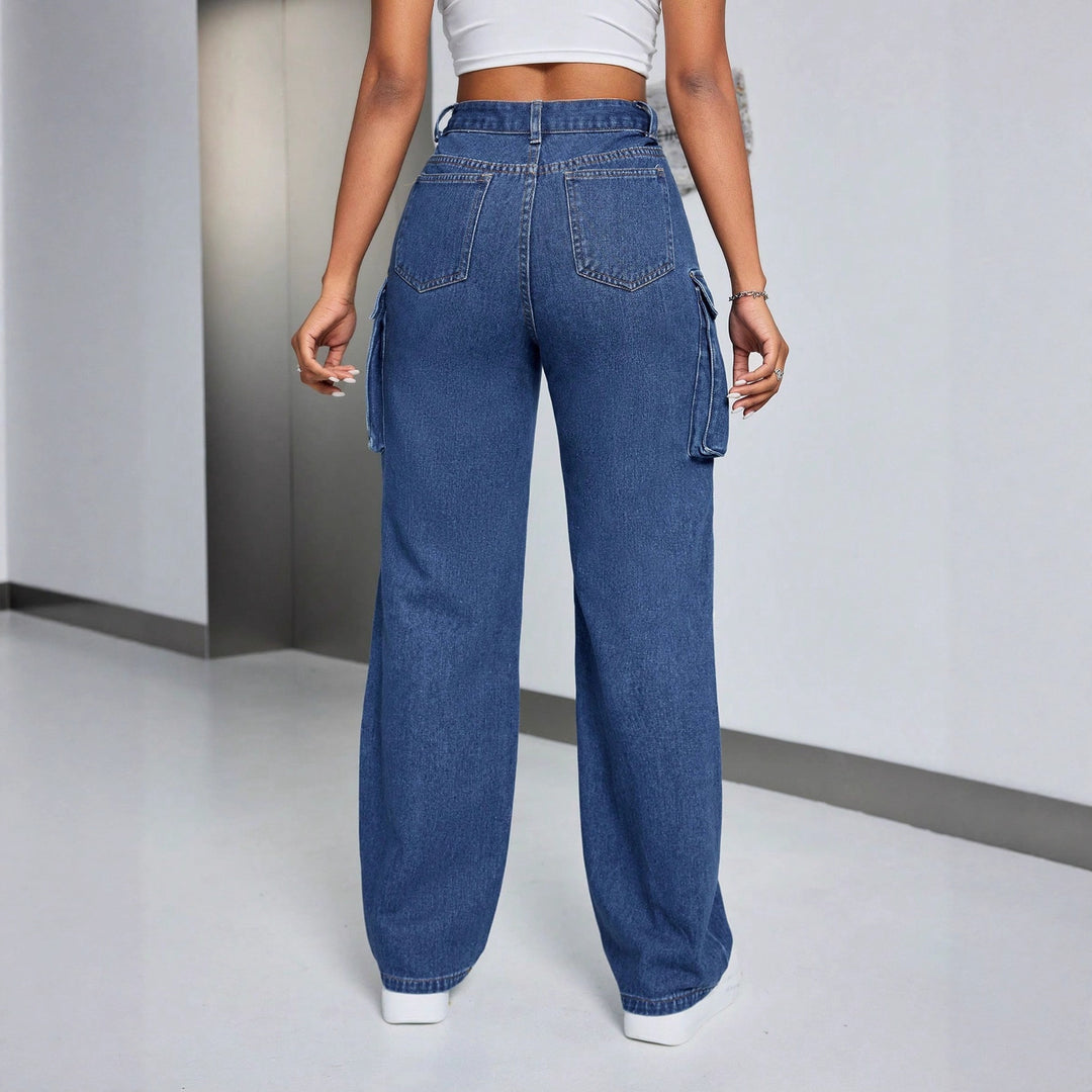 Damen Cargo-Jeans mit hohem Bund und seitlichen Taschen Drune