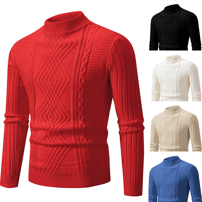 Herren eleganter Strickpullover mit modernem Zopfdesign und hohem Kragen Drune