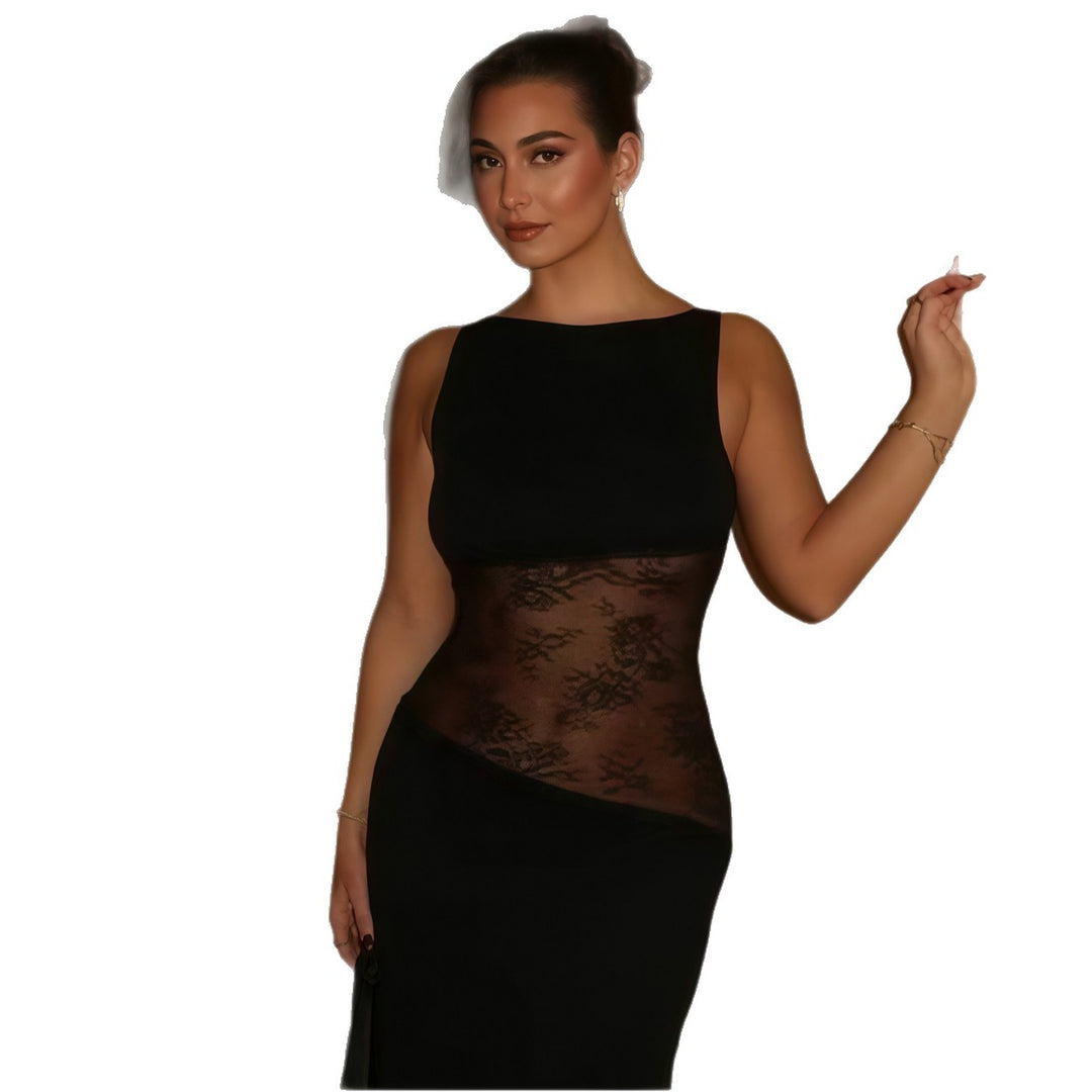 Damen Elegantes Maxikleid mit transparentem Blumenmuster Drune
