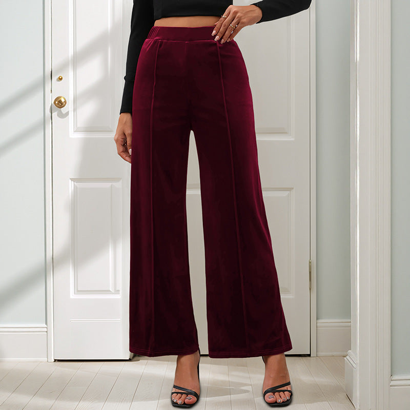 Damen weite Samt-Hose mit elastischem Bund und hohen Seitenschlitzen Drune