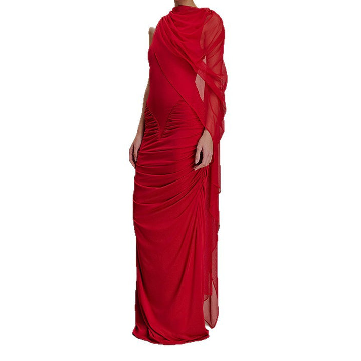 Damen Glamouröses Abendkleid mit asymmetrischem Dekolleté und elegantem Drapierungsdesign Drune
