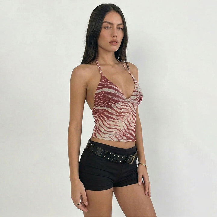 Damen Halter-Top mit exotischem Tiermuster und figurbetontem Schnitt Drune