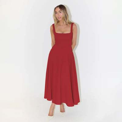 Damen Fließendes Midi-Kleid mit quadratischem Ausschnitt und eleganter A-Linien-Silhouette Drune