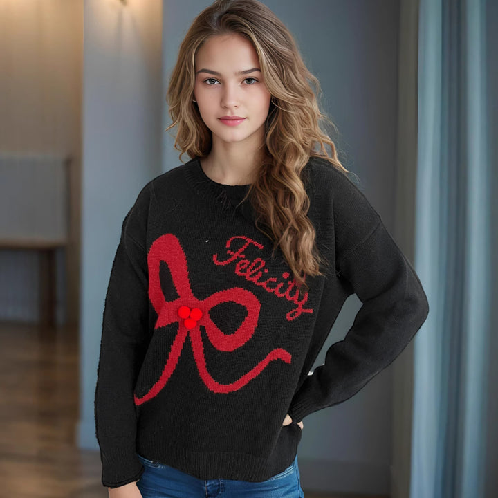 Damen lässiger Pullover mit verspieltem Schleifenmotiv und weichem Material Drune