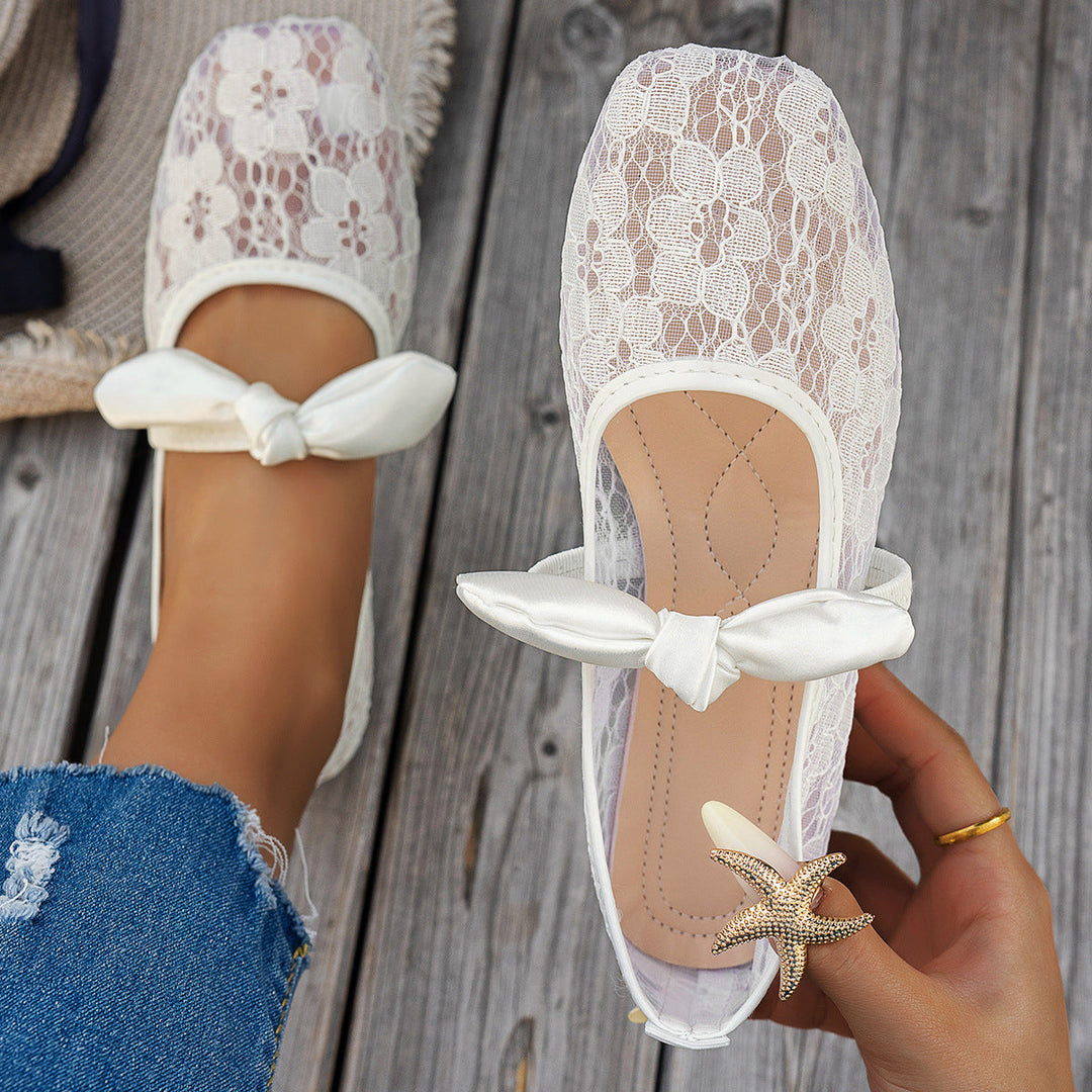 Damen elegante Ballerinas mit floralen Applikationen und rutschfester Sohle Drune
