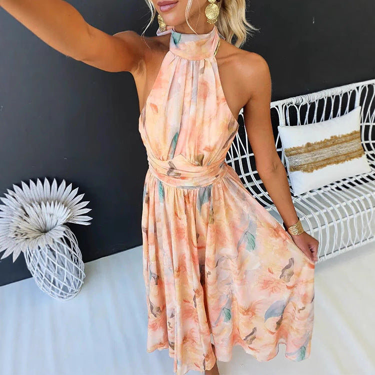 Damen Maxikleid mit schwingendem Rock und elegantem Halterneck Drune