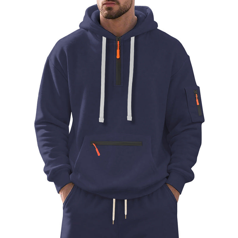 Herren nan funktionaler Kapuzenpullover mit kurzem Frontreißverschluss, wasserabweisenden Zippern und Utility-Ärmeltasche Drune